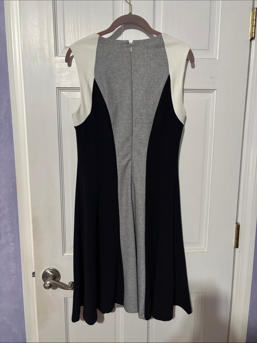 DKNY Sleeveless Colorblock Dress in Black, Gray & White - Picture 2 of 3